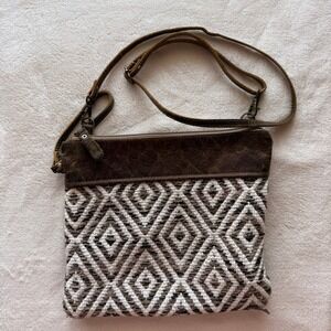 Myra Bag Southwestern Geometric Print Leather Crossbody Bag